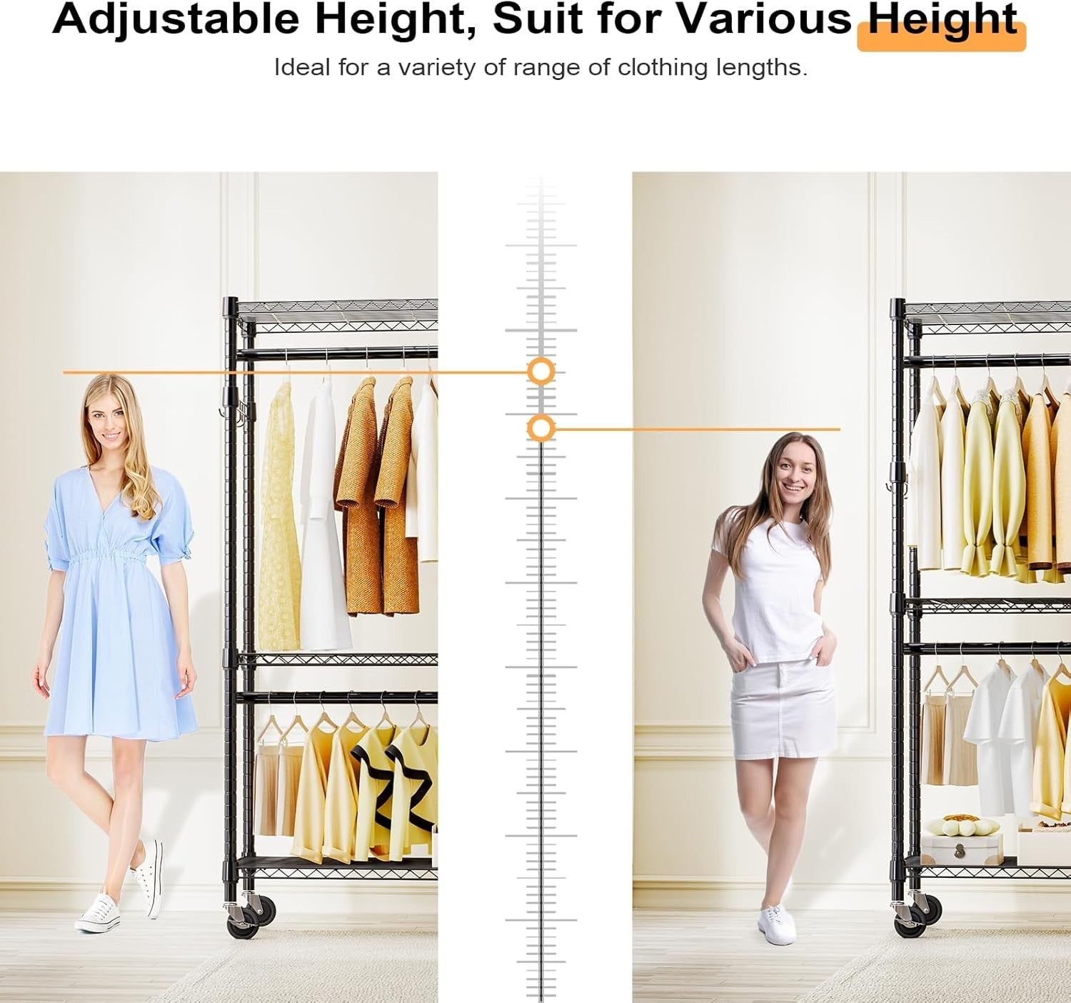 Heavy Duty Black Garment Rack – 3 Tier, 2 Rods, 189cm with Wheels