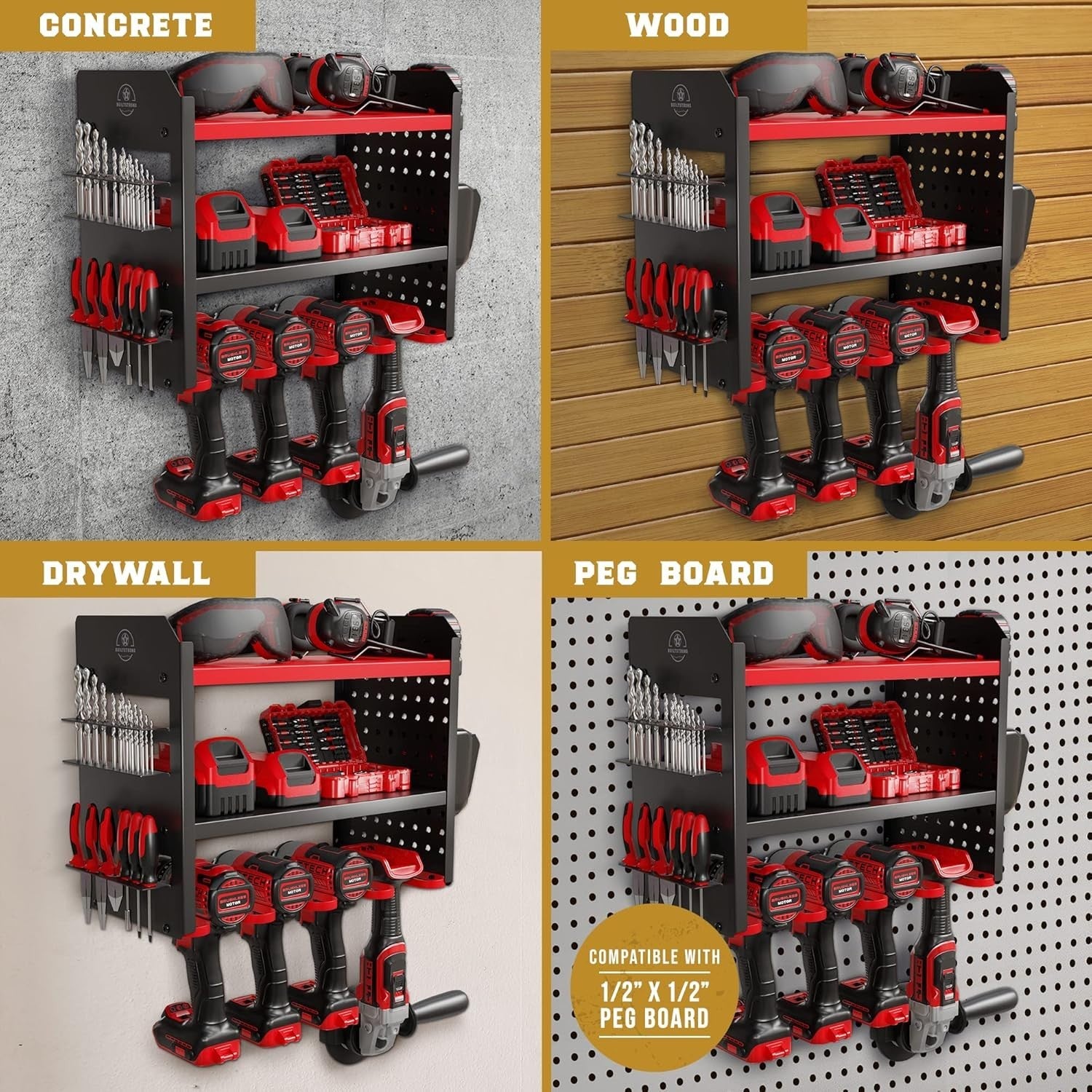 Heavy-Duty 3-Tier Red Tool Rack 43.7W x 22.1D x 35.6H cm – Garage Organizer