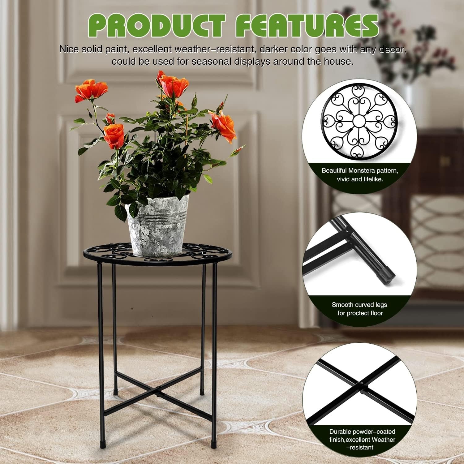2 Pack Black Metal Plant Stands | 15” Tall Rustproof Iron Flower Pot Holders