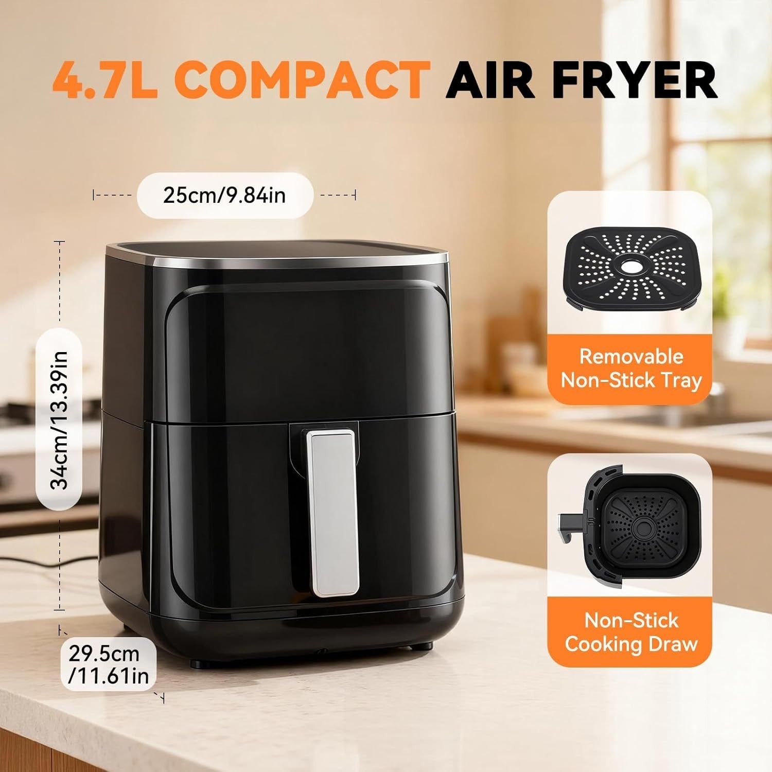 4.7L Digital Air Fryer | Touchscreen | 8 Presets | Non-Stick | 1400W Compact