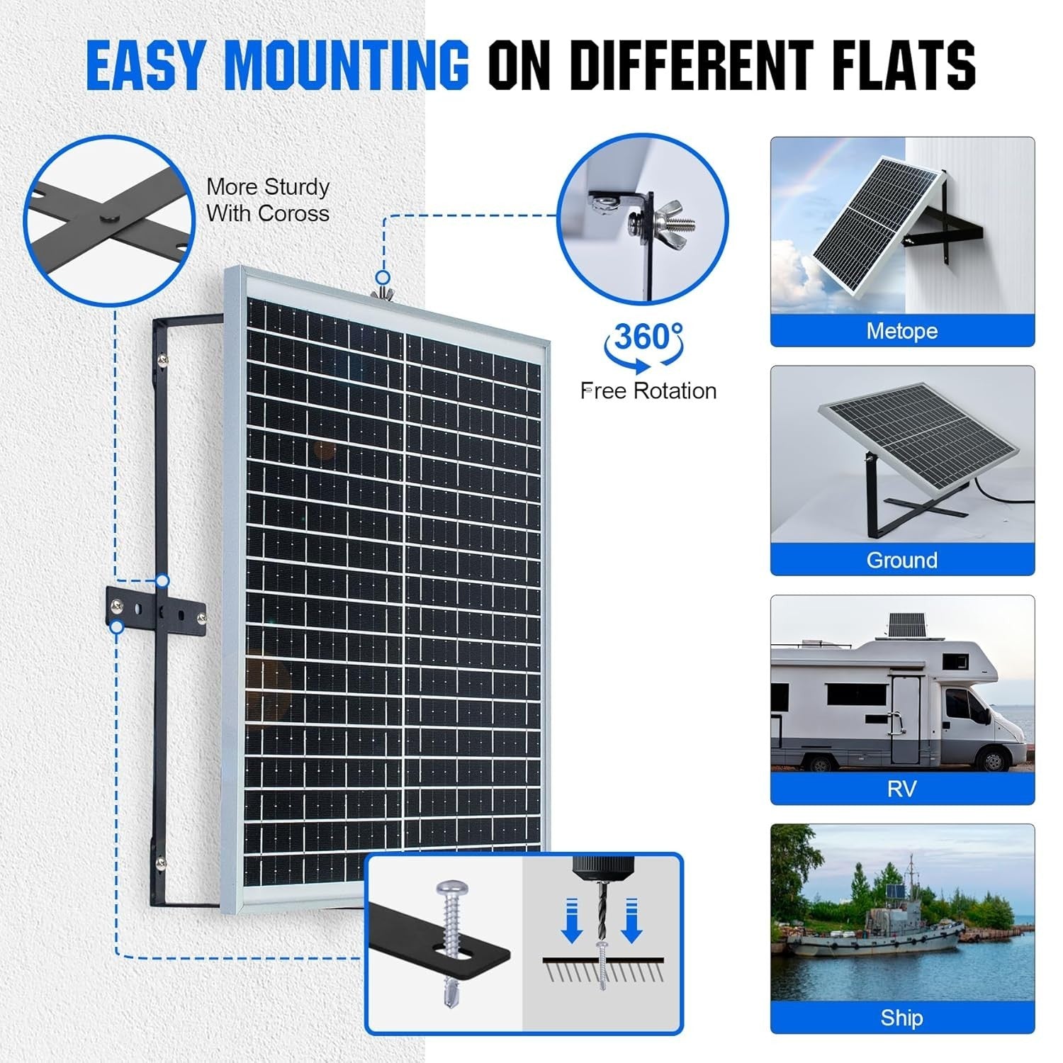 25W 12V Solar Panel Kit w 10A Controller Mount Brackets SAE
