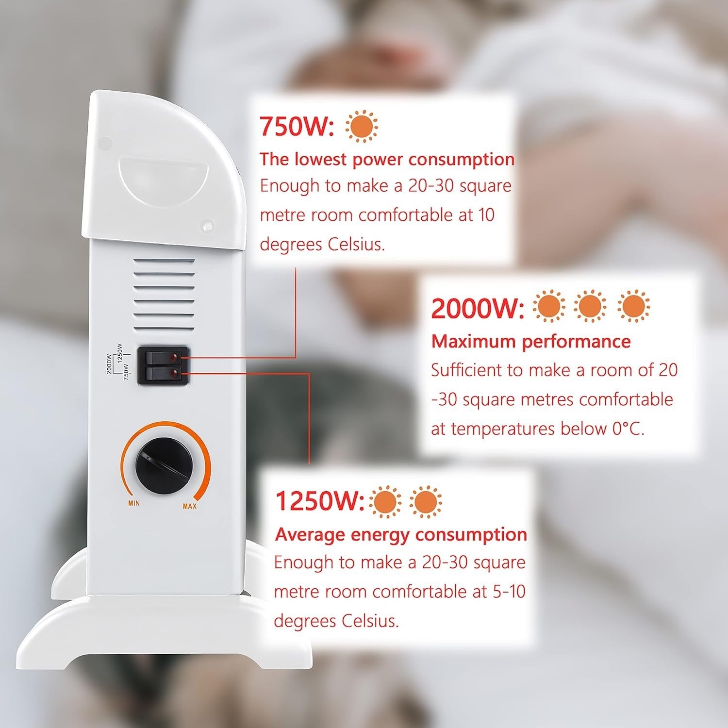 2000W Freestanding Convector Heater with Adjustable Thermostat & Safety