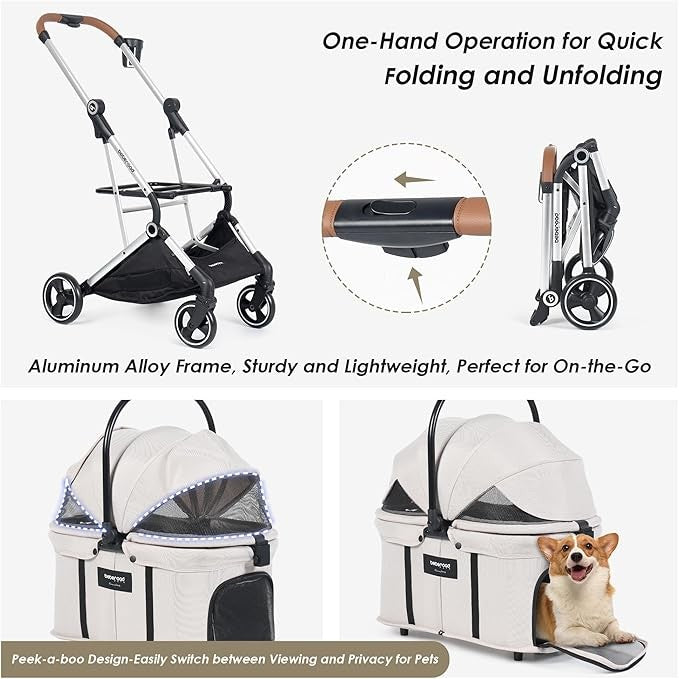 3-in-1 Pet Stroller Detachable Carrier Foldable Pushchair for Small Dogs Cats