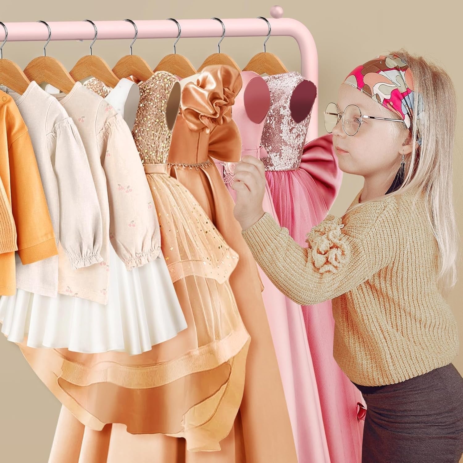Kids Clothes Rail Light Pink Mini Dress Up Rack 2 Shelves