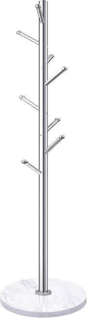 Luxury Marble Base Coat Rack Stand | 8 Hook Silver Metal Hall Tree