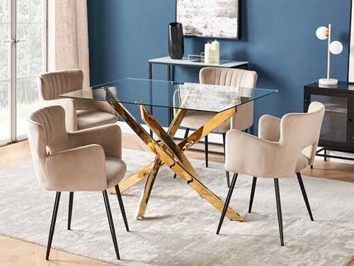 Rectangular Glass Dining Table 120x70cm Gold Metal Legs Modern Tempered Top