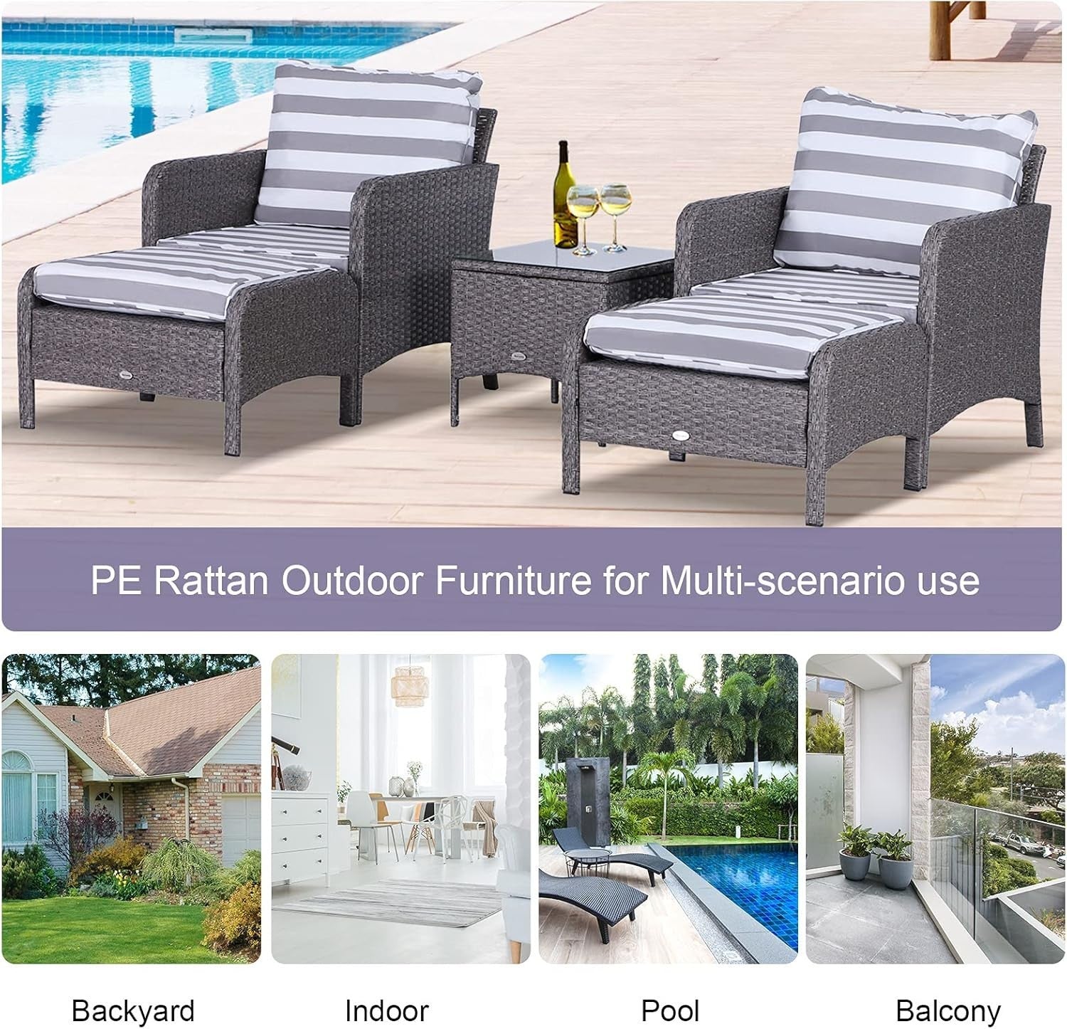 5pc Rattan Garden Furniture Set Outdoor Chairs Table Stools Cushions