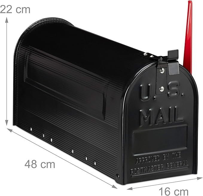 Vintage Wall Mounted US Mailbox Black Steel Lockable Retro Post Box