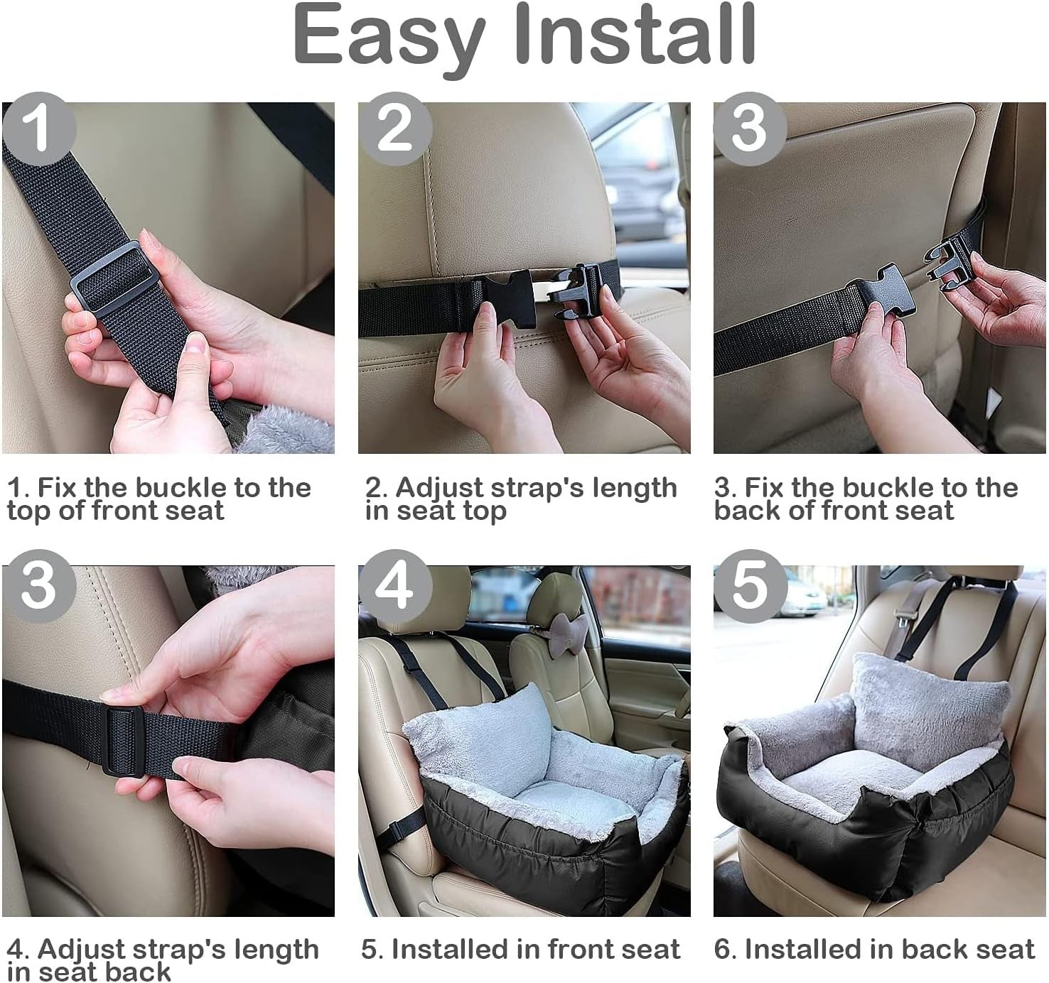 Dog Car Booster Seat Waterproof Plush Travel Bed Safety Leash 16kg