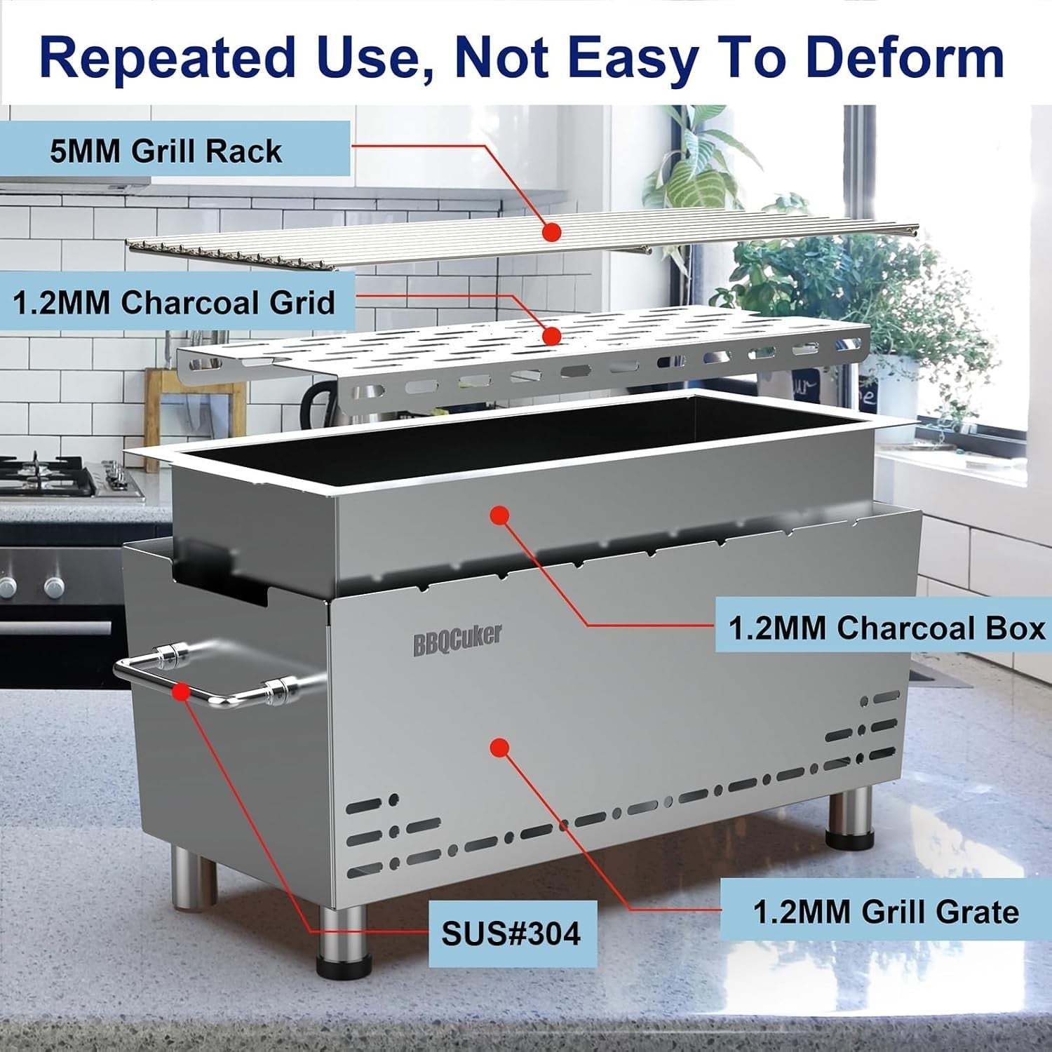 Portable Heavy-Duty Stainless Steel Charcoal BBQ Grill | Double Insulation