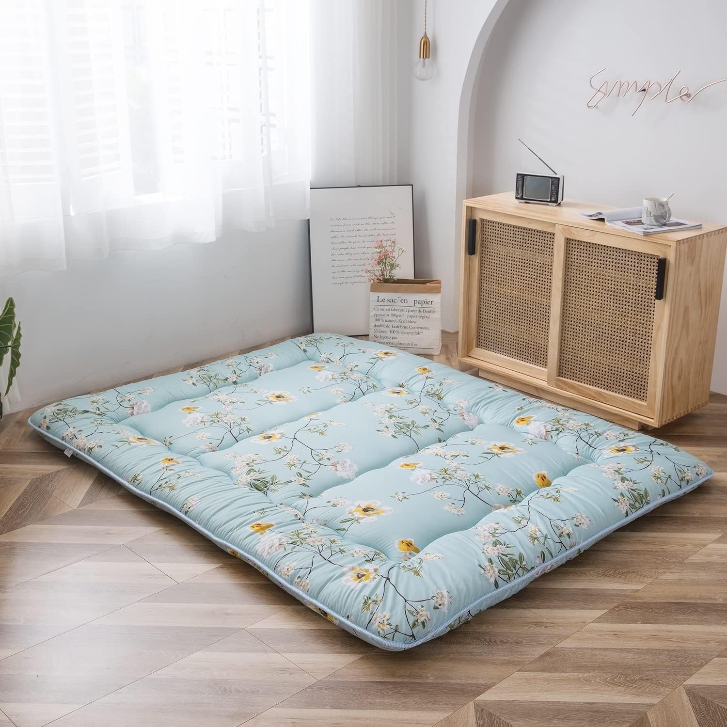 Thick Japanese Floor Mattress Futon Roll-Up Sleeping Pad Tatami Mat Double Bed