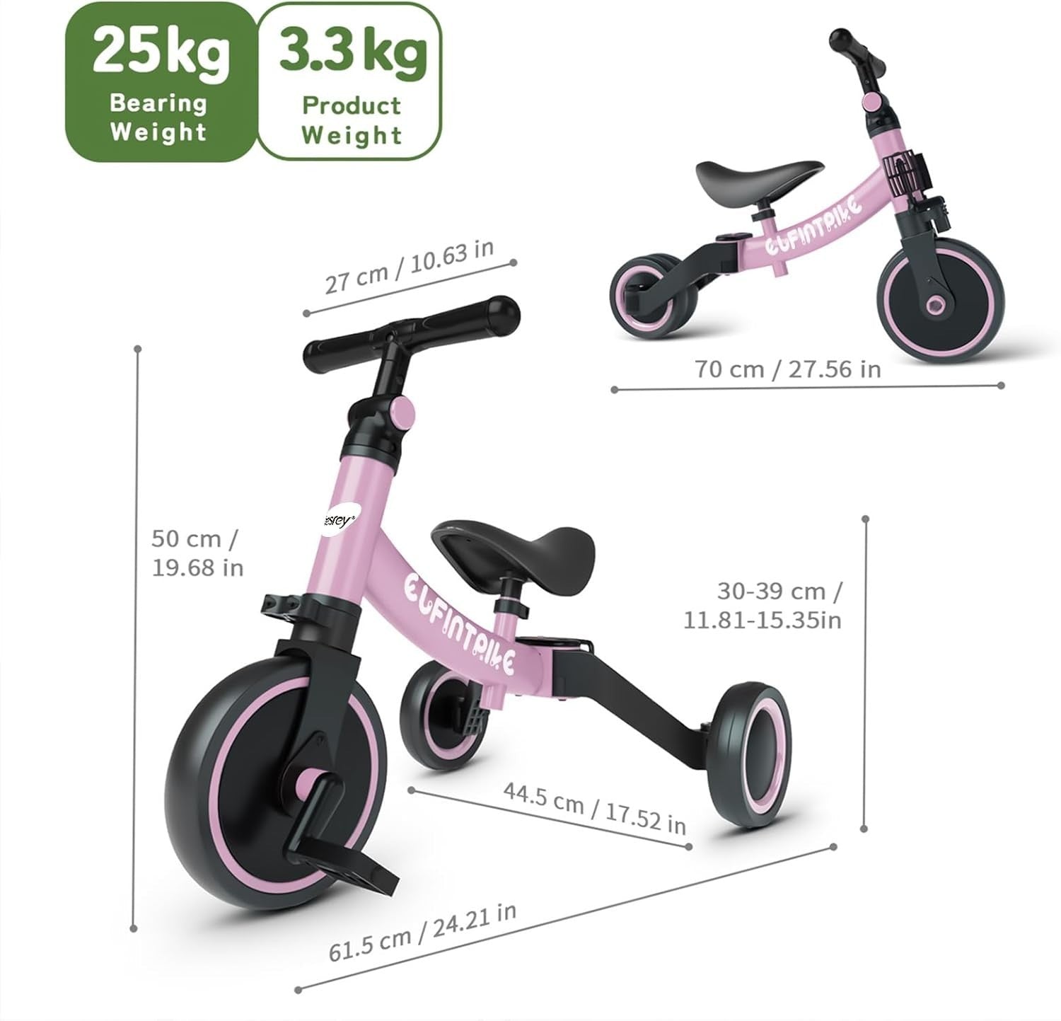 5 In 1 Toddler Tricycle Balance Bike Kids Ride On Removable Pedals Purple