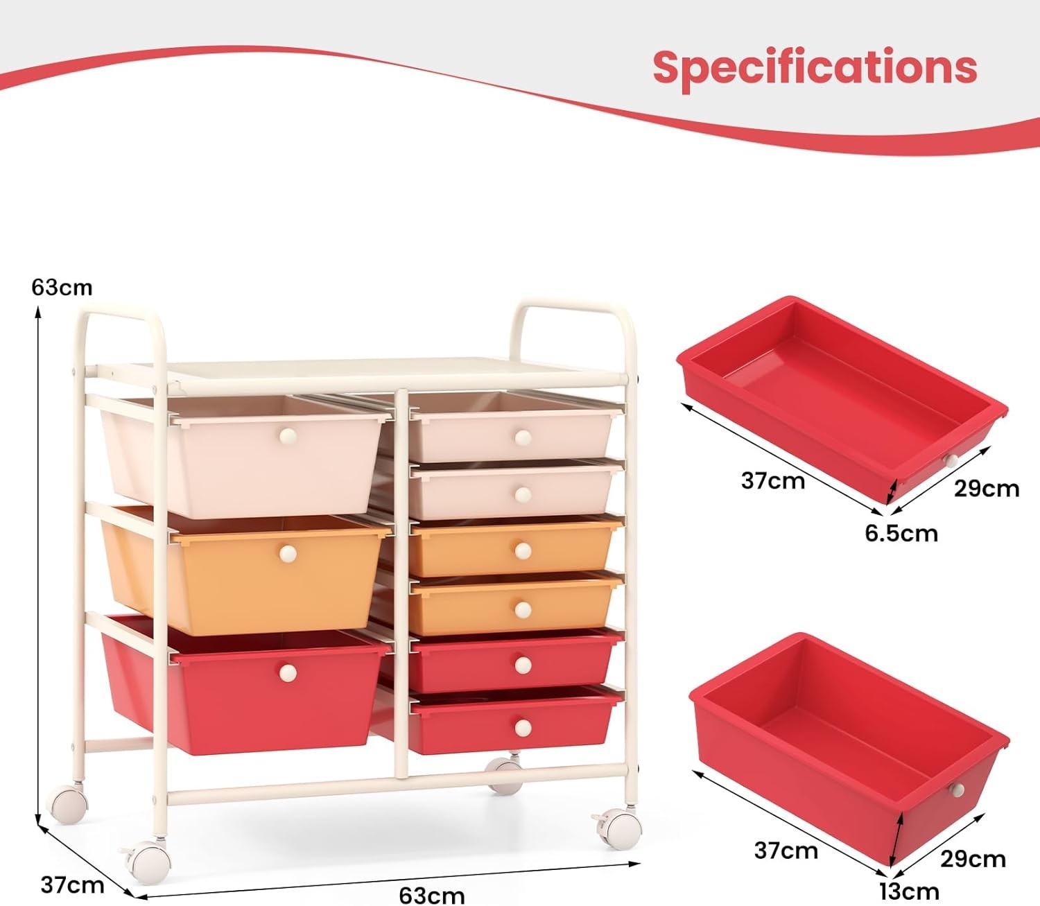 9 Drawer Rolling Storage Cart Utility Trolley Organiser Lockable Wheels