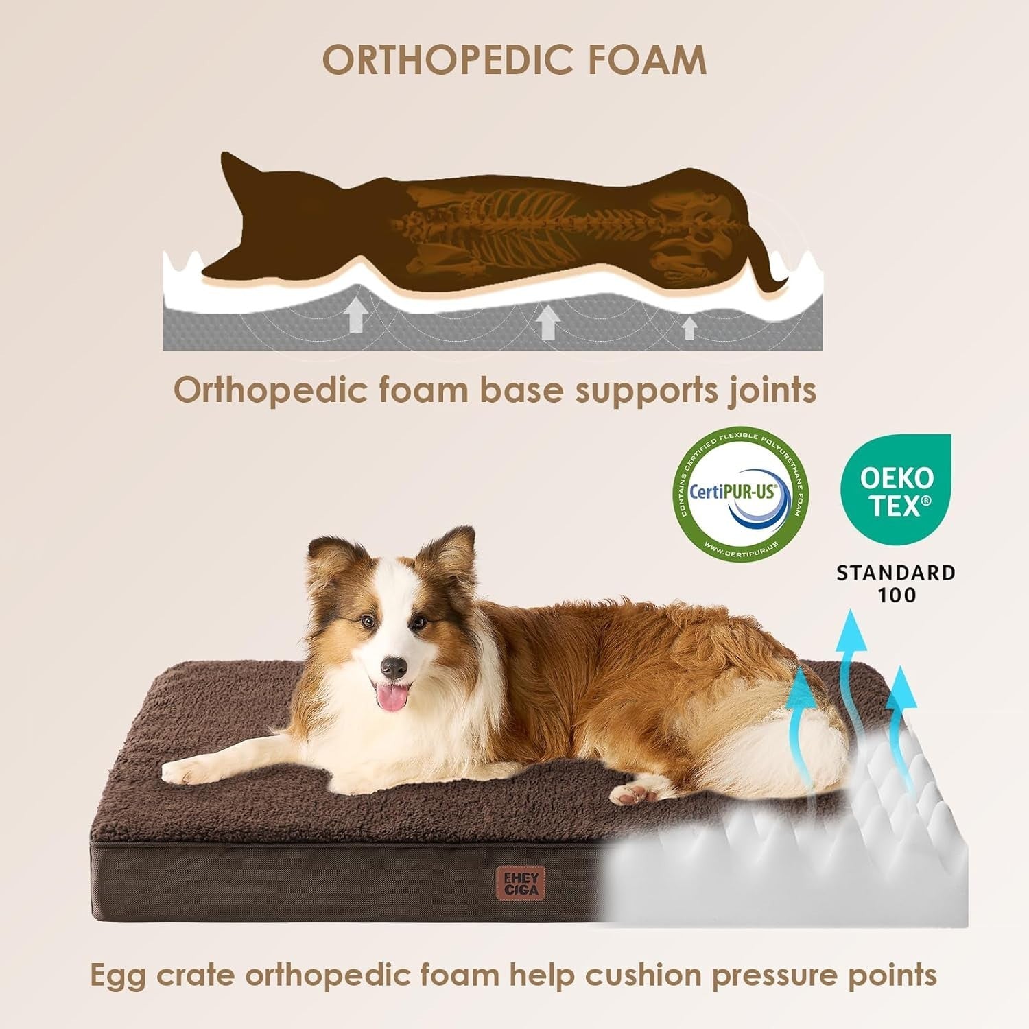 Orthopedic XXL Dog Bed 127x91x10cm Washable Cover Brown