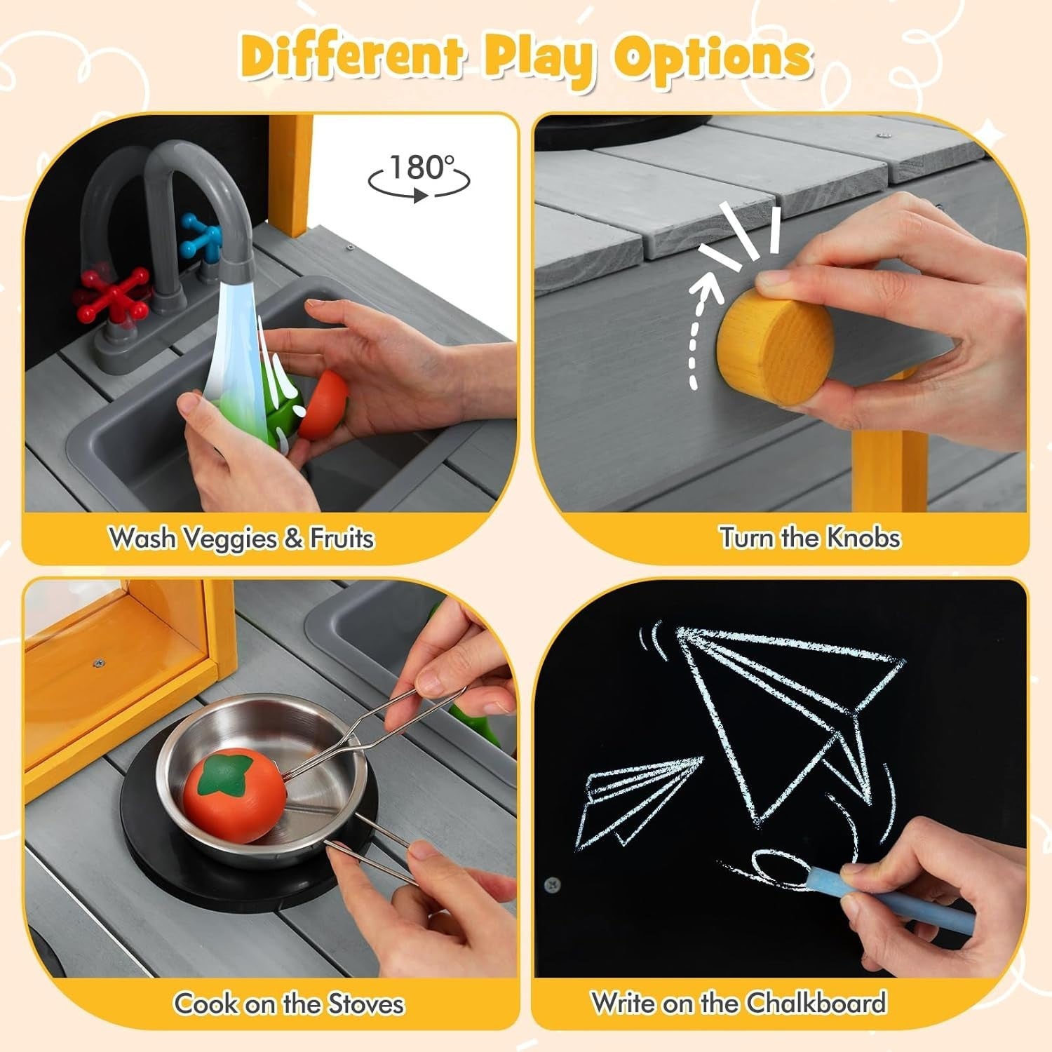 Outdoor Mud Kitchen Kids Playset w/ Planter Sink Chalkboard Toy