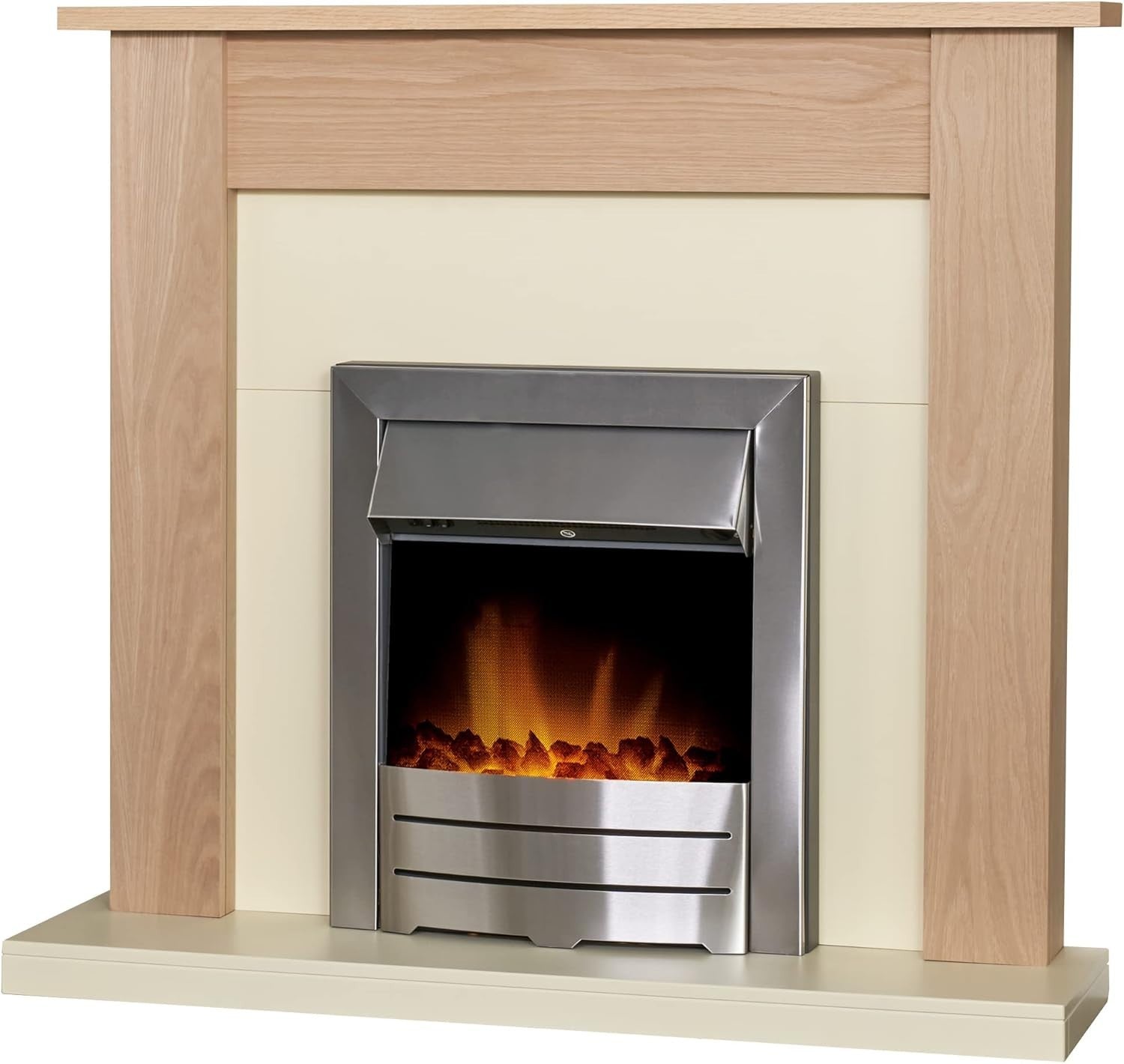 43" Oak Cream Wall Mounted Electric Fireplace 2kW Heater LED Flame Suite