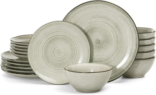 18pc Stoneware Dinner Set Swirl Plates Bowls Microwave Dishwasher Safe