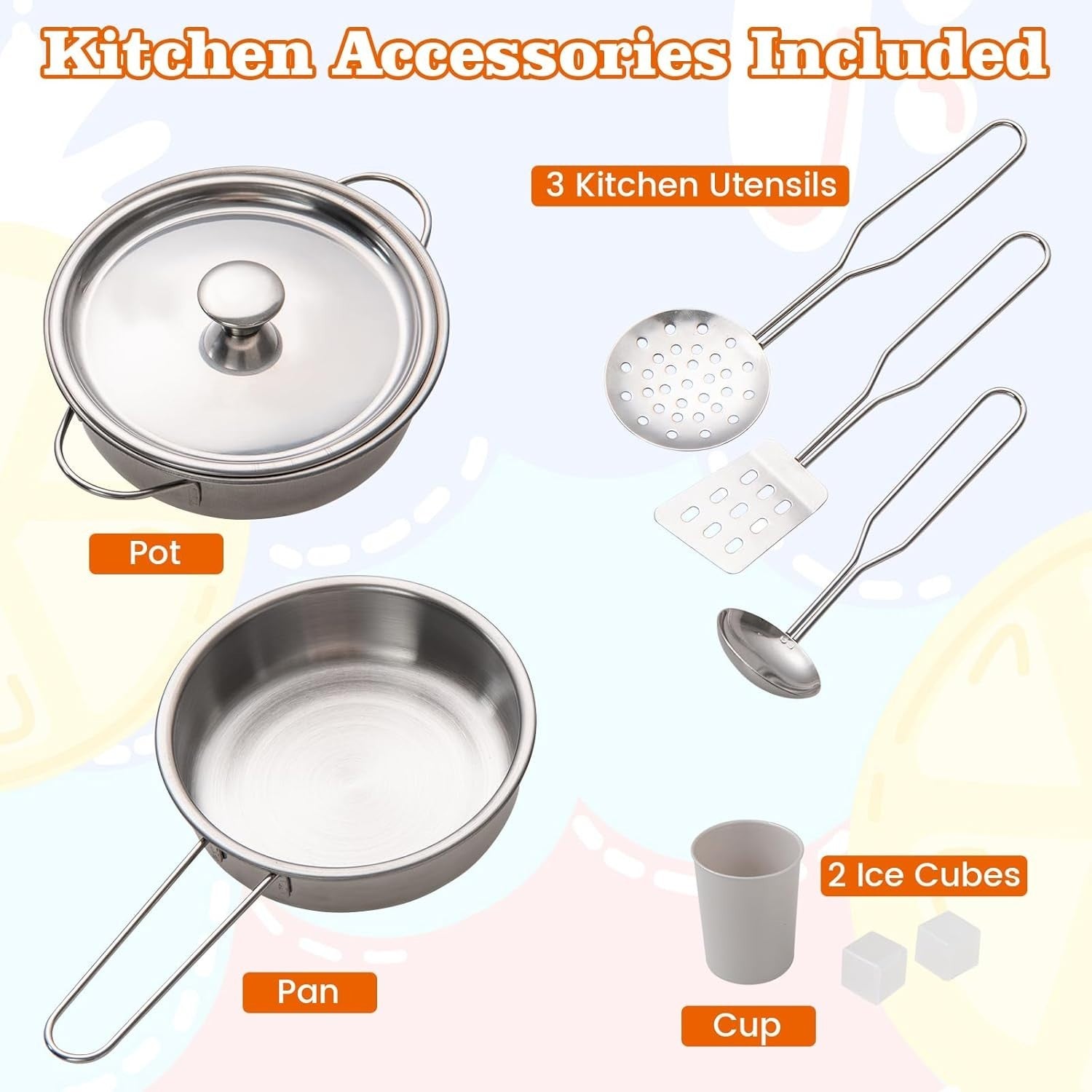 Large Wooden Kids Play Kitchen Natural White Lights Sounds Toy Set