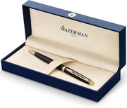 Luxury Ballpoint Pen – Matte Black Satin, 23K Gold Trim, Medium Blue Ink
