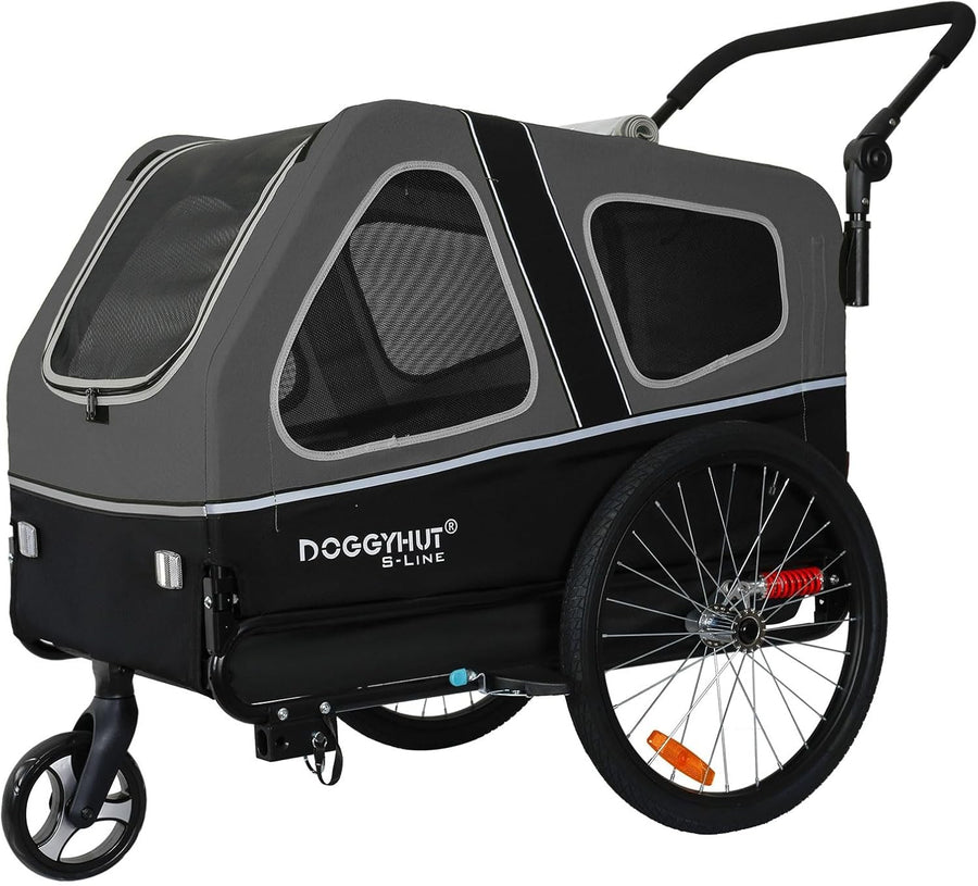 Dog Bike Trailer Stroller 45kg Heavy Duty Folding Cart Grey Black Suspension