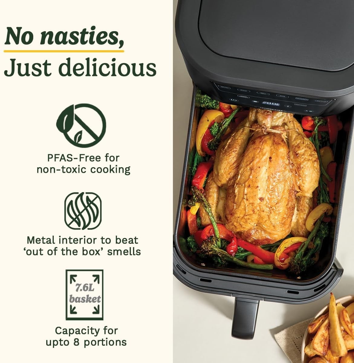 XL 7.6L Air Fryer PFAS Free 7 Functions Digital Touch Slim Dishwasher Safe