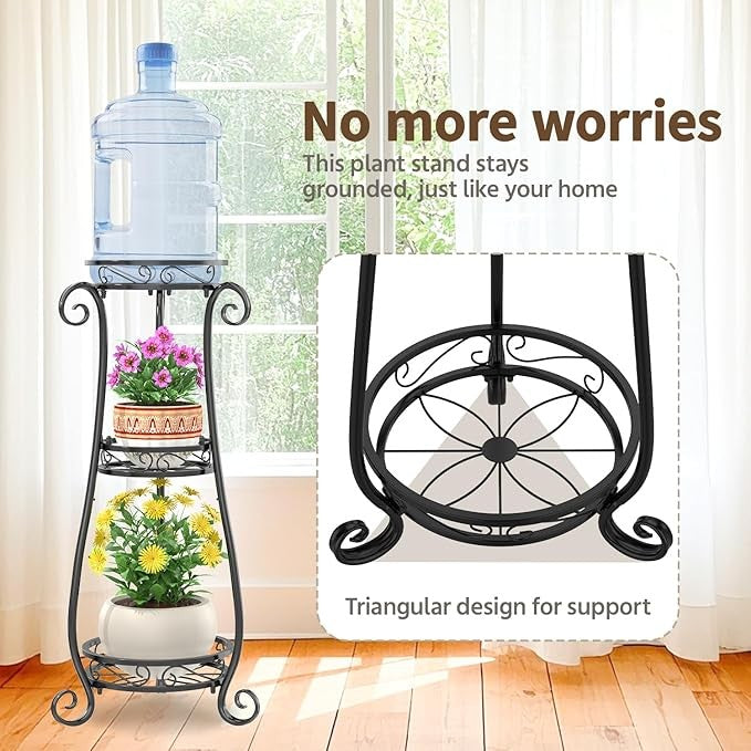 3 Tier Black Metal Plant Stand Indoor Outdoor Tall Flower Pot Display Rack