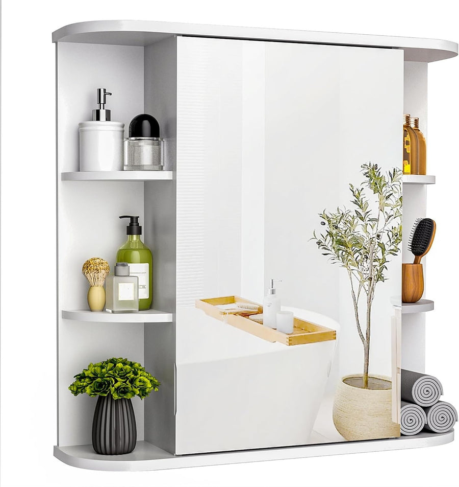 Wall-Mounted Bathroom Mirror Cabinet with Large HD Mirror & Adjustable Shelves