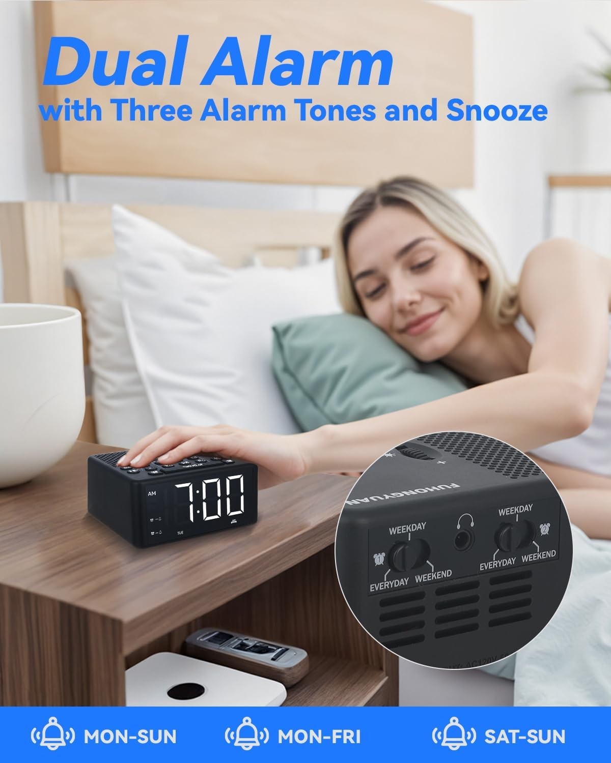 AM FM Digital Alarm Clock Radio Large LED Display Dual Alarm Snooze Timer