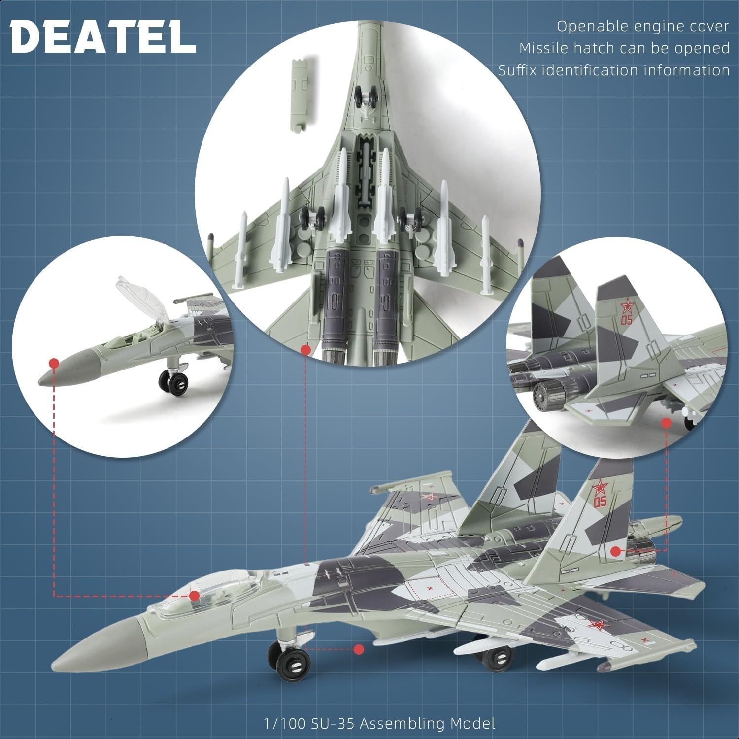 1:100 Scale SU-35 Fighter Jet Model Kit – 34 PCS Military Assembly Toy Set