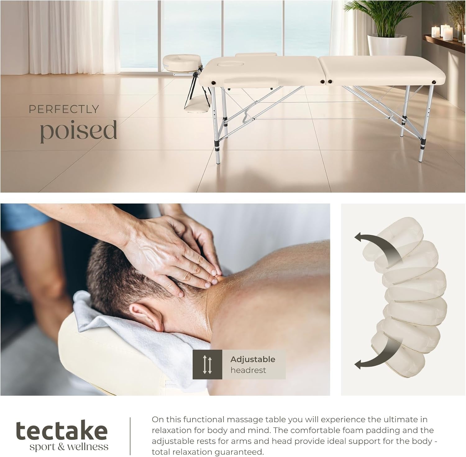 Portable 2 Section Massage Table Foldable Spa Beauty Bed 60cm Adjustable Beige