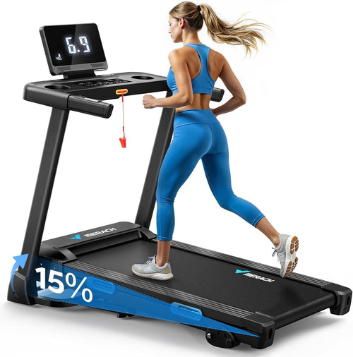 Foldable Home Treadmill Auto-Incline 15% 12KM/H Heart Rate LED