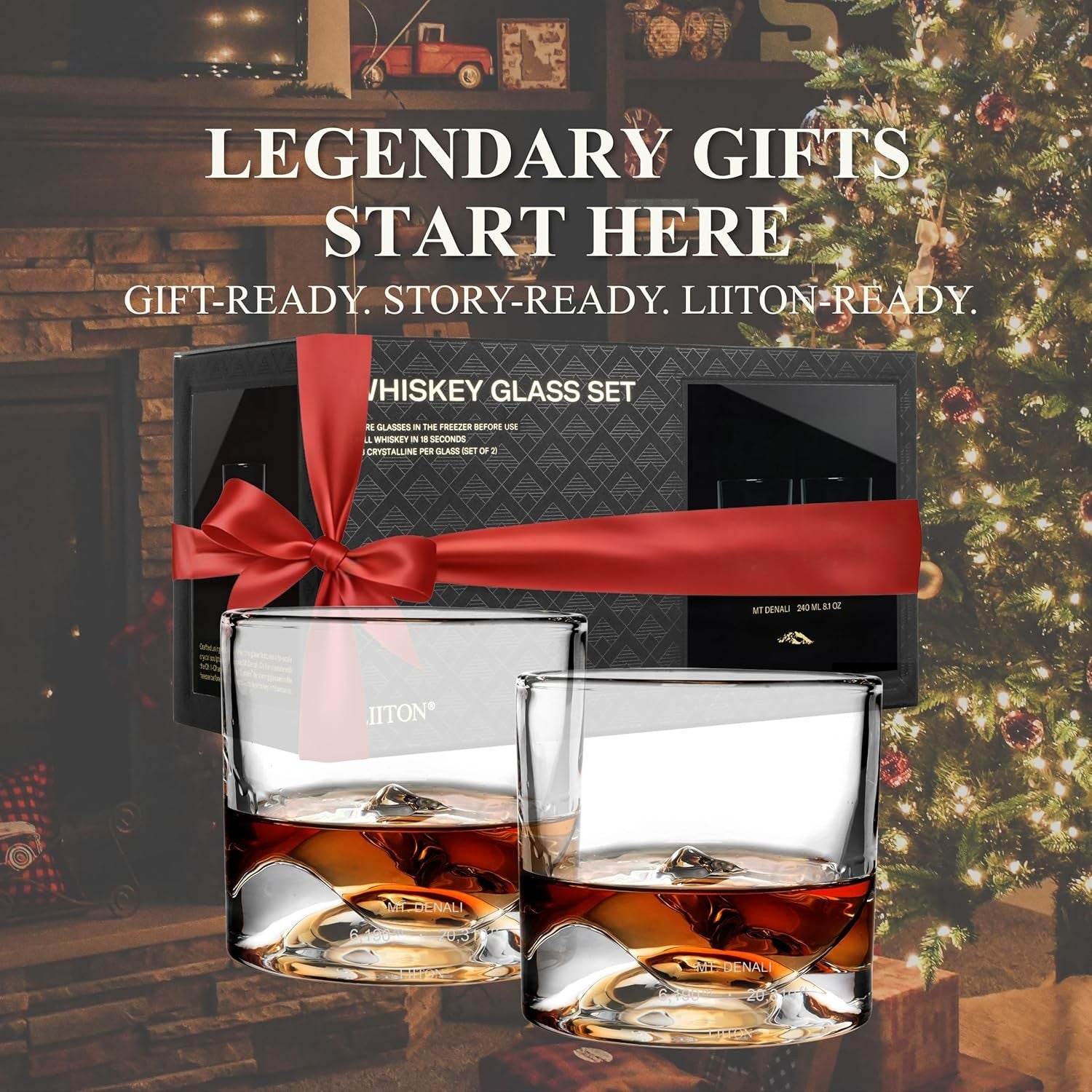 Denali Mountain Whiskey Glasses Set of 2 – 290ml Heavy Chill Crystal Tumblers