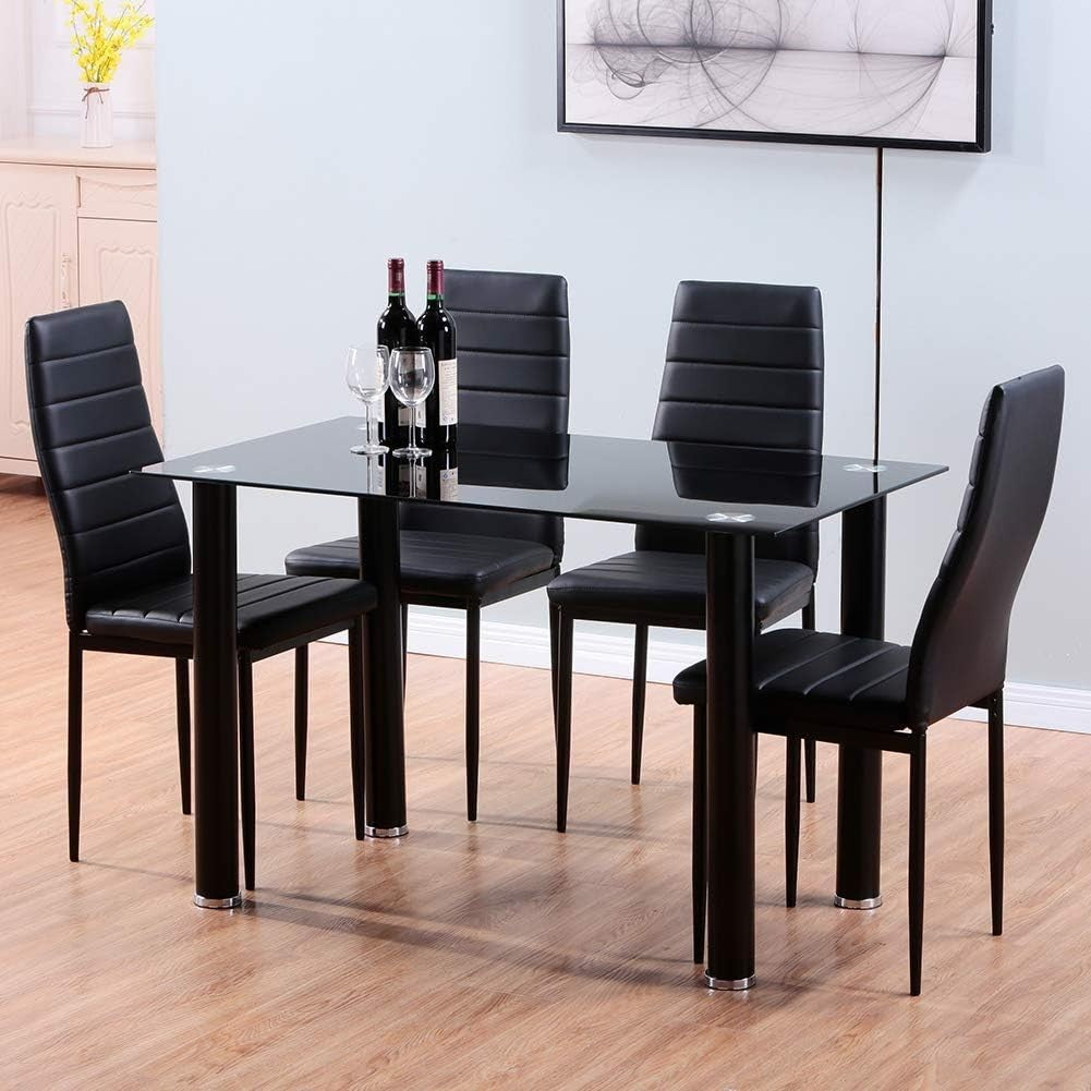 Modern Black Glass Dining Table Rectangle 120x70x75cm 4-Seater