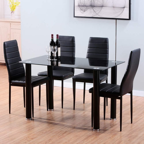 Modern Black Glass Dining Table Rectangle 120x70x75cm 4-Seater