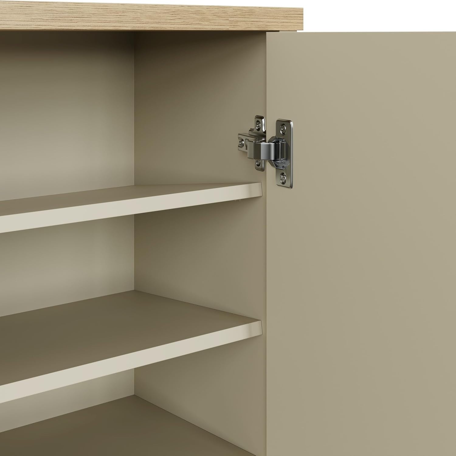 Cream Shoe Storage Cabinet 2 Door Oak Effect Unit with Shelves Hallway