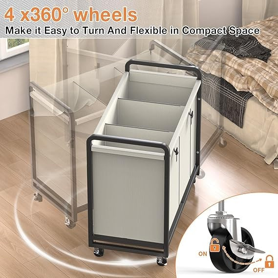 230L 3-Section Laundry Sorter Cart with Wheels & Metal Frame – White Organizer