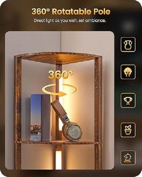 Corner Floor Lamp with Shelves Dimmable LED 4 Tier Wooden Standing Light