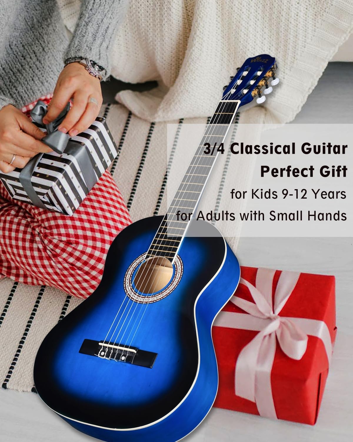 36in 3/4 Classical Guitar Kids Beginner Nylon String Blue