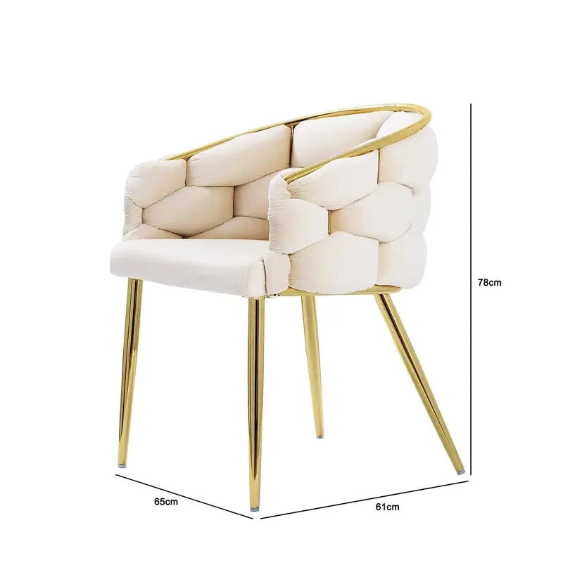 Cream Velvet Accent Armchair with Gold Legs – Padded Modern Lounge Chair