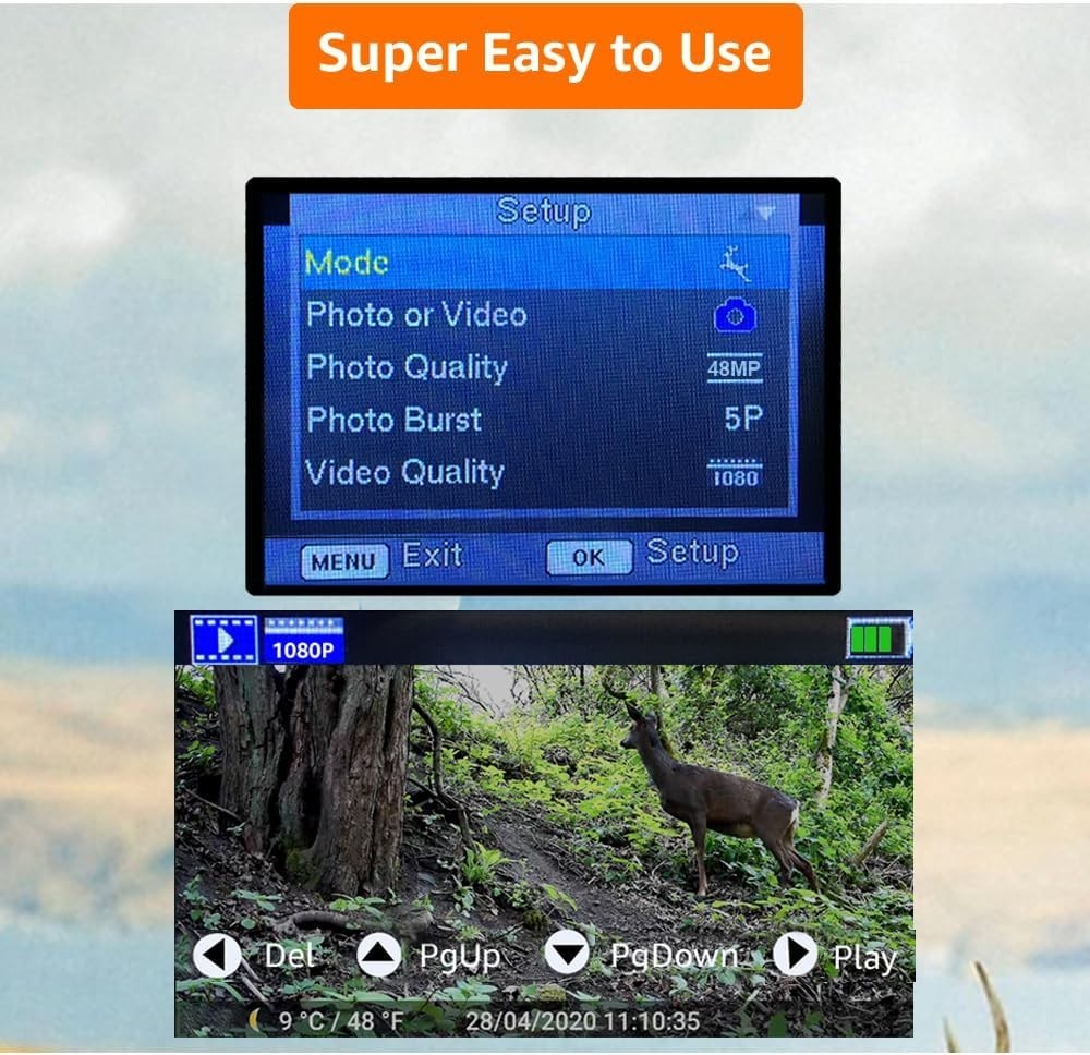 64MP Trail Camera 1296P Night Vision Wildlife Hunting Camera 100ft