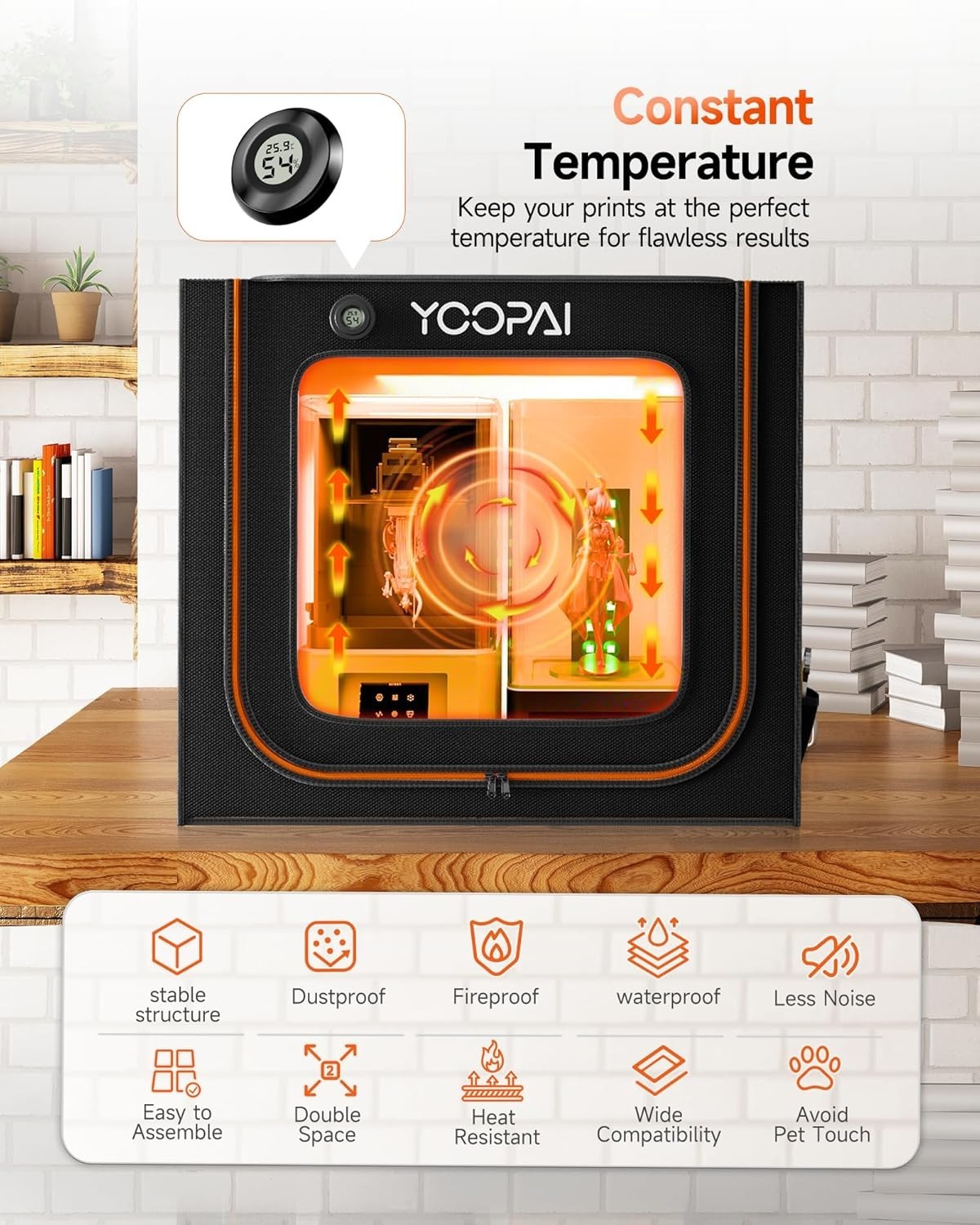 Large Resin 3D Printer Enclosure Vented LED Odor Filter Noise Reduce