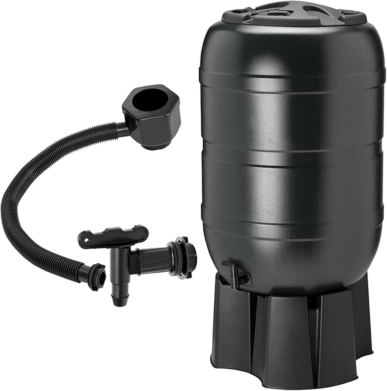 210L Black Water Butt Kit With Stand, Tap & Lockable Lid | Garden Rain Collector