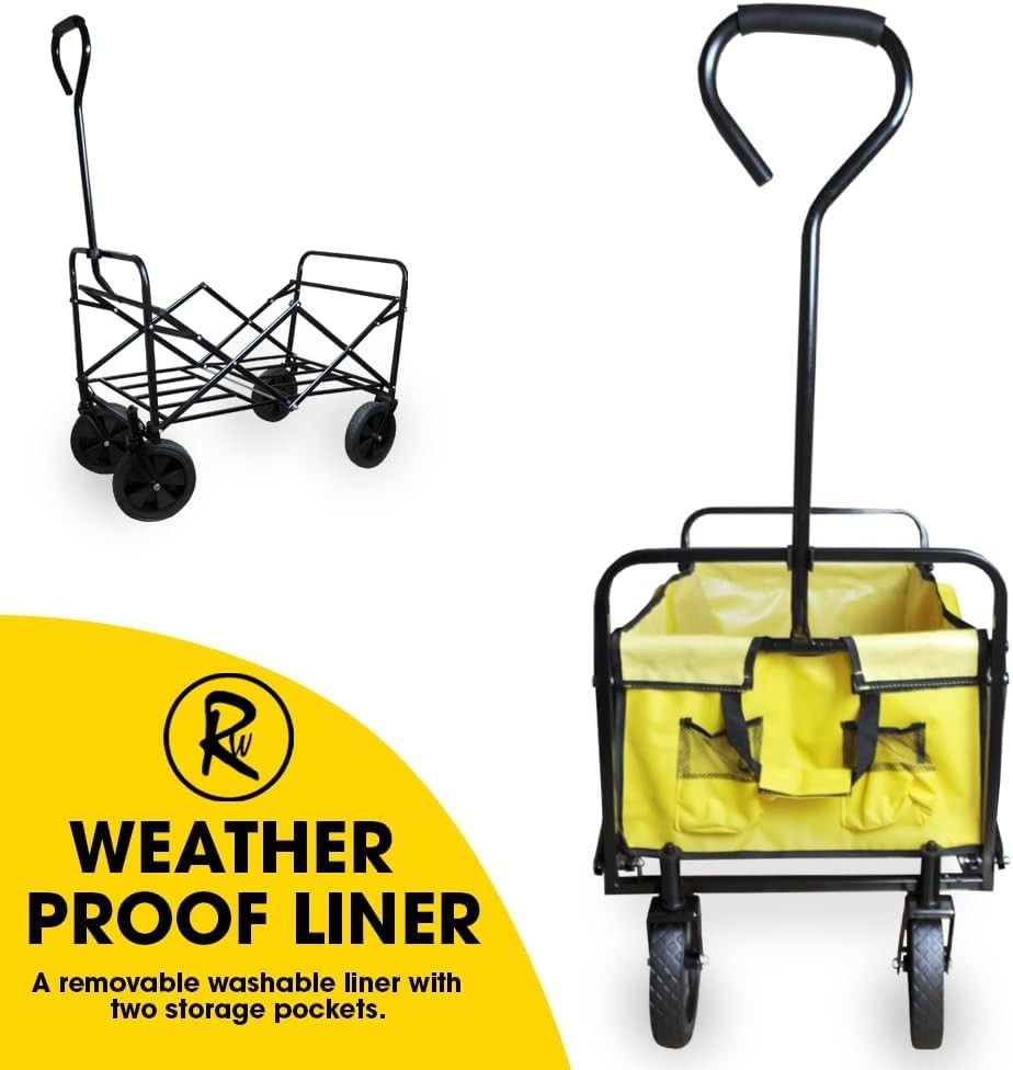 Foldable Garden Trolley Cart 200kg Heavy Duty Utility Wagon All Terrain Yellow
