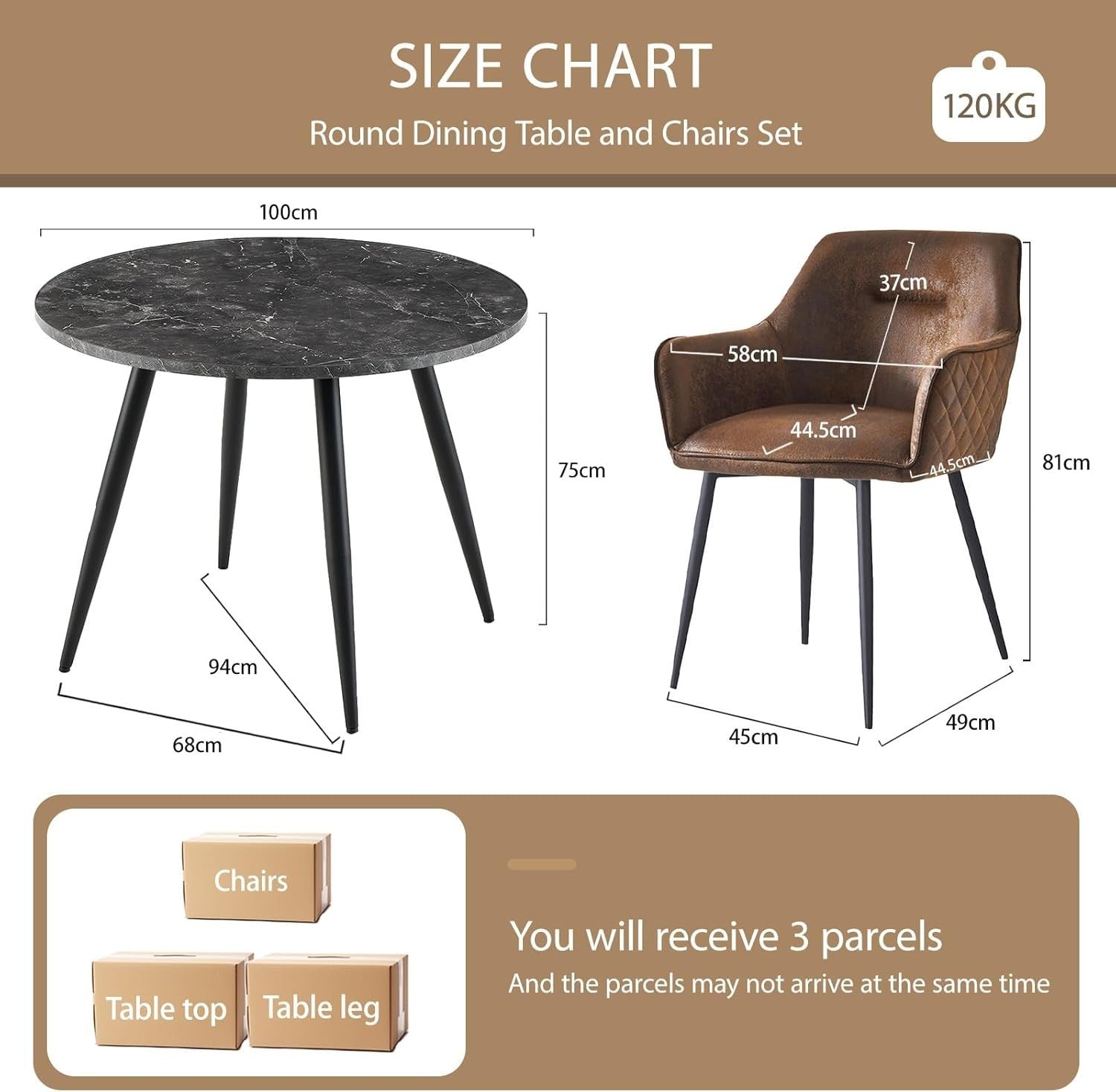 Modern Round Dining Table Set 2 Faux Suede Chairs Kitchen & Restaurant