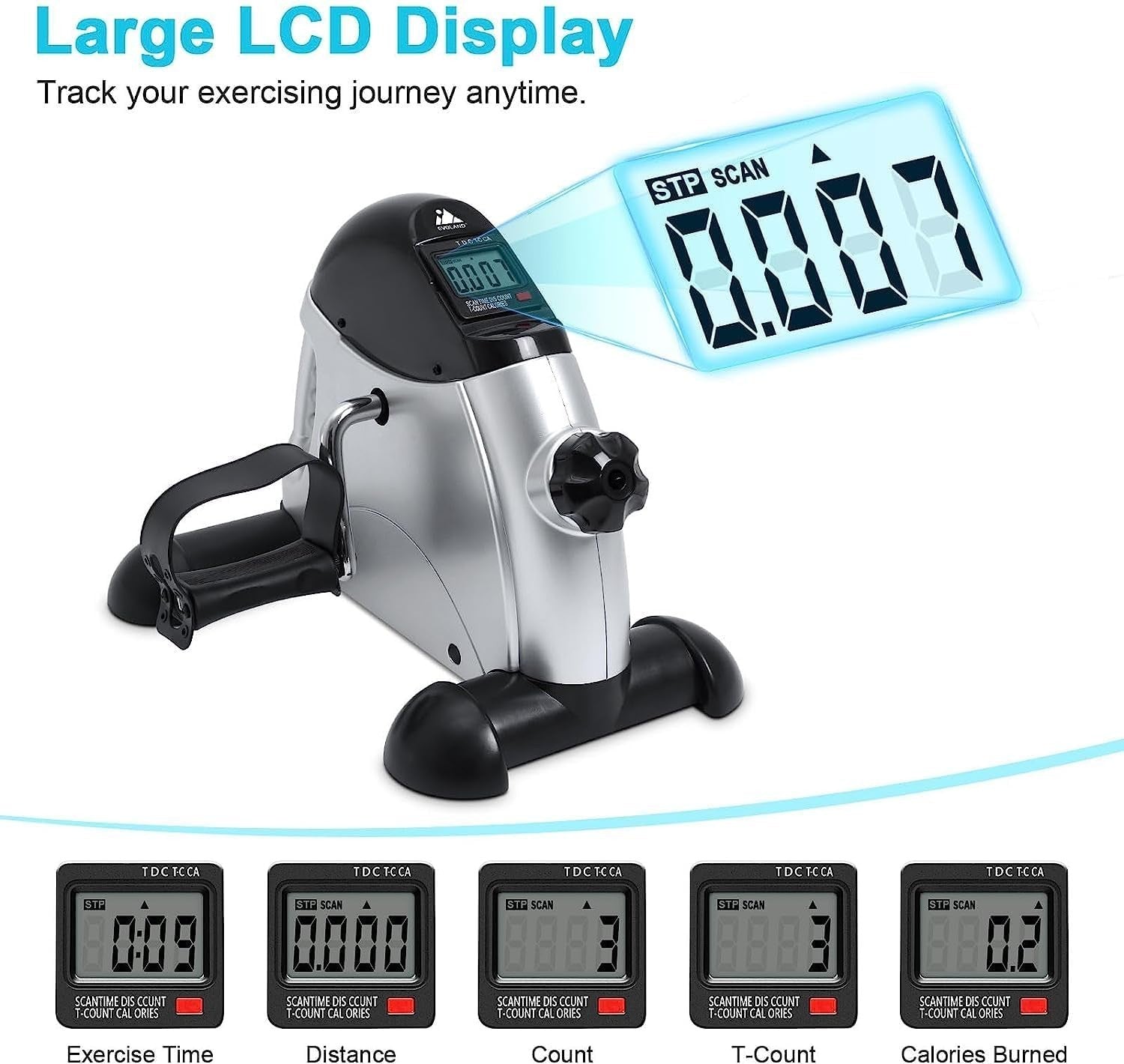 Compact Under Desk Pedal Exerciser Adjustable Resistance LCD Handle