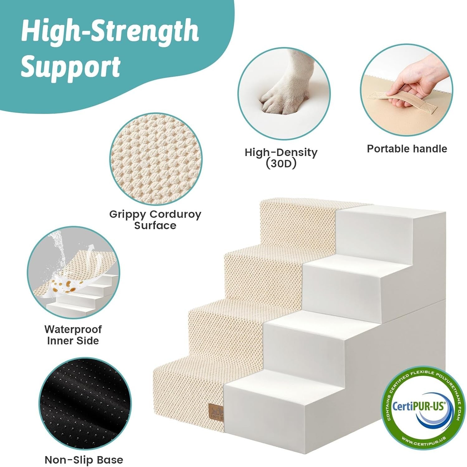 4 Tier Dog Stairs for Small Dogs 45cm High Pet Steps Beige