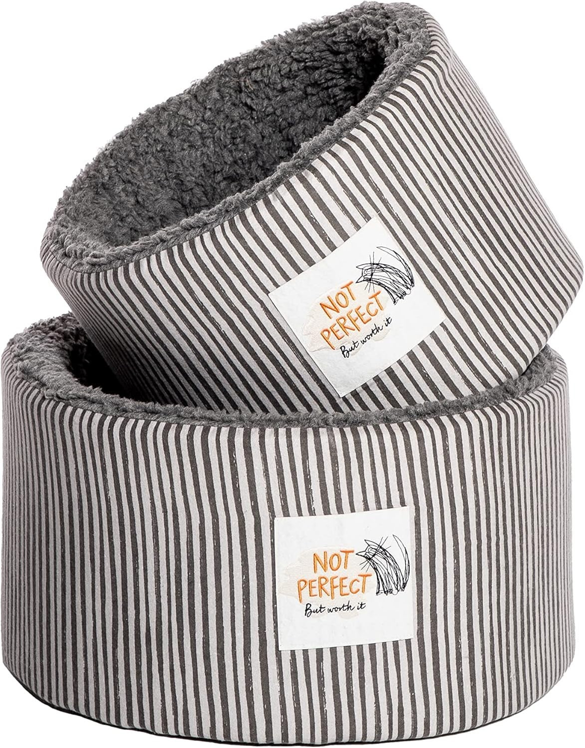 Sherpa Fleece Cat Bed Cozy Hideout 20in Washable Striped Pet Bed