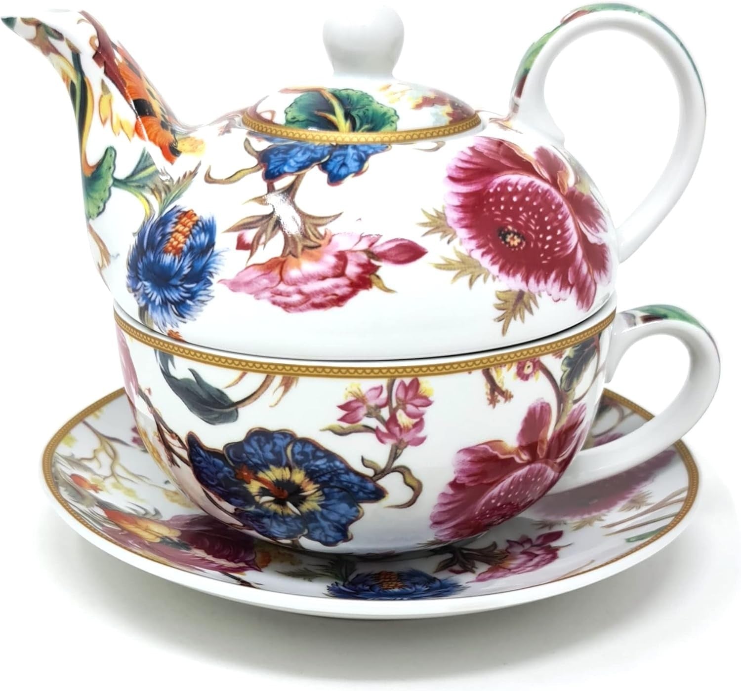 Tea For One Teapot Cup Saucer Set 600ml Fine China Floral Gift Box