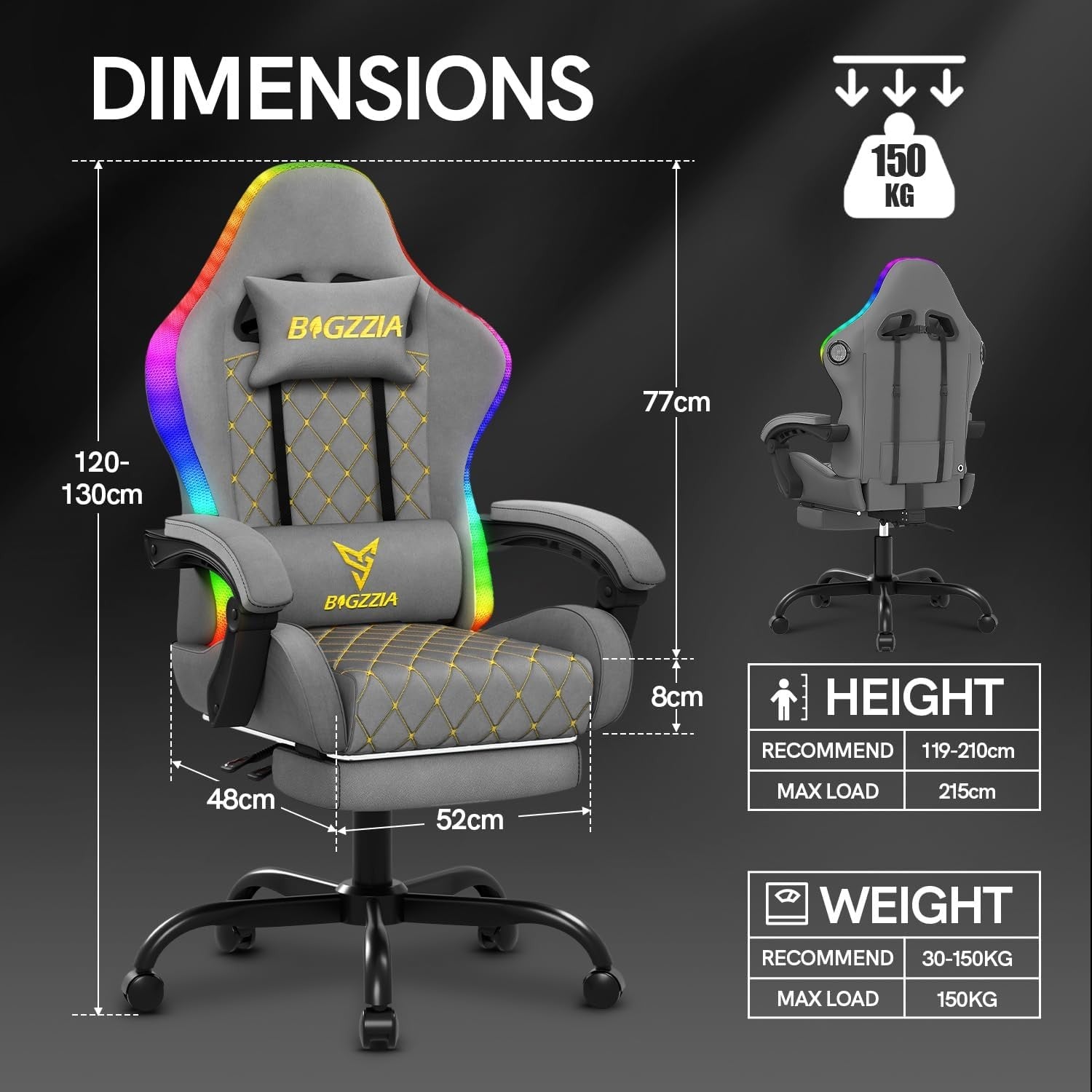 Gaming Chair with Bluetooth Speakers LED Lights Recliner Footrest