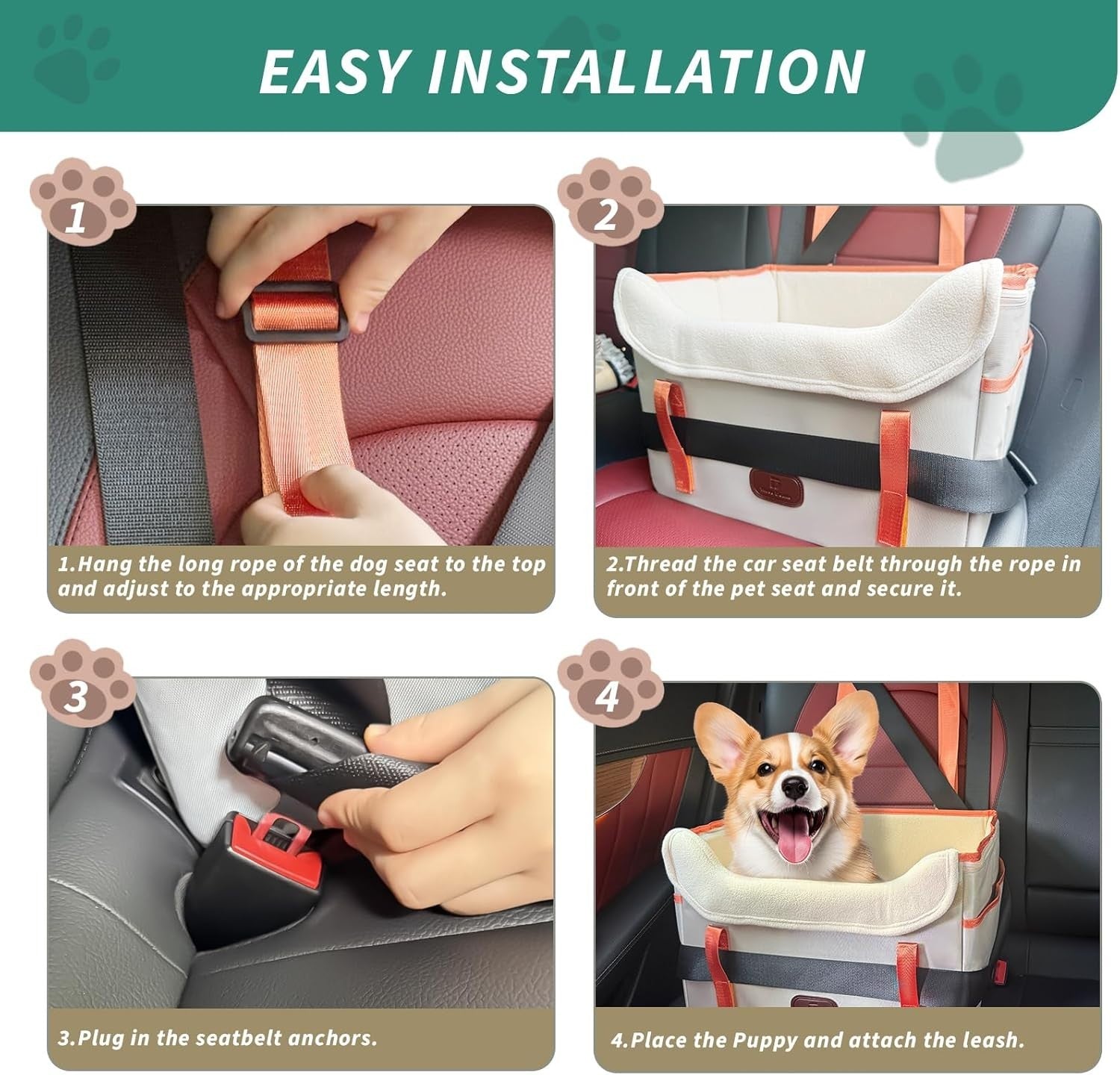 Small Dog Car Seat Booster Bed Waterproof Travel Carrier 25lb Khaki